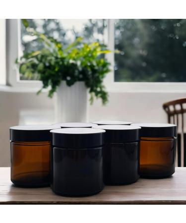 Set of 6 Amber Glass Jars - 60ml Brown Glass Container Jars for Storage with Airtight Black Lids Luxury Cosmetic Container for Candles Creams & Salves - Buy Online on SooperMarket.com