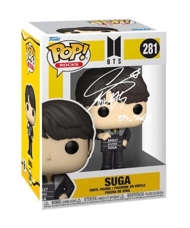 BTS Suga #281 Facsimile Signed Reprint Laser Autographed Funko POP! Rocks Figurine with Protector Case