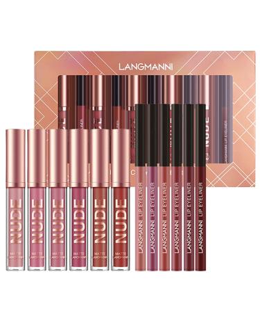 PETANSY Matte Lipstick Set - 6 Nude Liquid Lipsticks with Matching Lip Liners | Waterproof Long Lasting Lip Gloss Gift Set for Women - Buy Online on SooperMarket.com