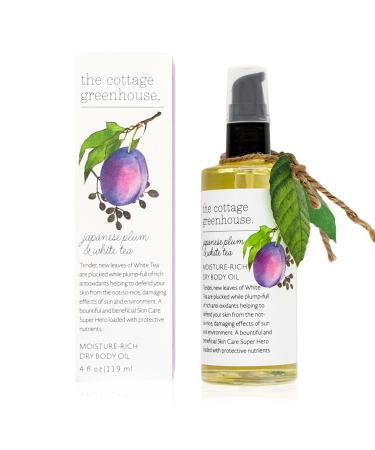 The Cottage Greenhouse Dry Body Oil | 4 fl oz / 119 ml Japanese Plum & White Tea 4 Fl Oz (Pack of 1)