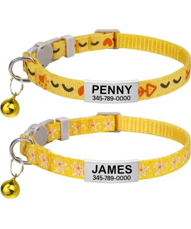Tagme personalized cat neck band cat collar safety closure with name and telephone number 2-piece adjustable collar cat cats yellow 18-28 cm (2 pack) yellow