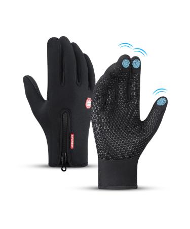Flintronic bicycle gloves waterproof thermal shoes touchscreen gloves men winter winter gloves Bicycle gloves slippery gloves for bike hiking #1 black m