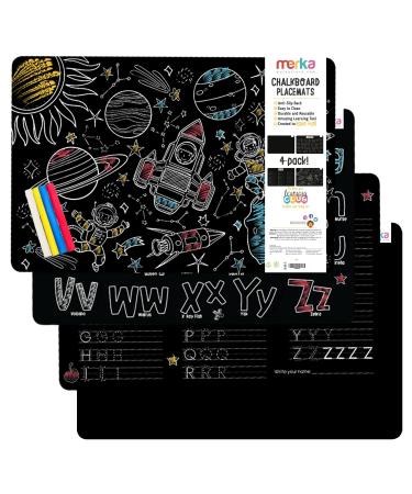 merka Coloring Placemats for Kids Placemats Kids Coloring Placemats Set of 4 Reusable Mats with 4 Colored Chalks Spaceships Astronauts and The Alphabet