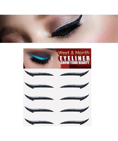 Stick On Glitter Eyeliner Strips | Instant -Adhesive Eyeliner Stencil Sparkle 5 Pairs Makeup Eyeliner Stickers Sticker Eyeliner for Party Eye Makeup Tool Eyeliner Tool Bukisa silver (five pairs) - Buy Online on SooperMarket.com