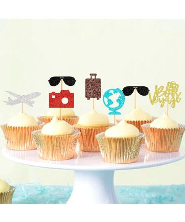 Cyodoos 24 PCS Travel Bon Voyage Airplane Cupcake Toppers Airplane Suitcase map Cake Topper Picks for World Awaits Travel Themed Party Birthday Party Baby Shower Wedding Party Decorations - Buy Online on SooperMarket.com