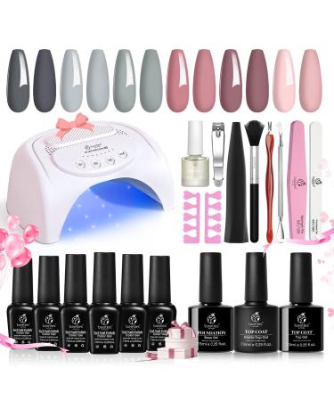 Beetles Gel Nail Polishes Starter Kit 6 Colors Nail Salon Set with 48W Nail Lamp Gray Nude Pink Gel Nail Polish Starter Kit with Base Top Coat Nail Gel Polish Christmas Nail Art Manucure DIY Starter kit 41