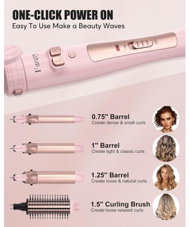 4-in-1 Interchangeable Automatic Rotating Curling Iron & Thermal Brush Set - Pink | Instant Heat 410 F for Effortless Curls - Buy Online on SooperMarket.com