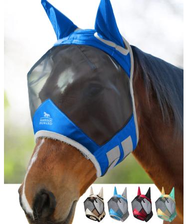 Harrison Howard Pro Luminous Horse Fly Mask Standard with Ears UV Protection for Horse Signature Blue Large Full Size Full (Large) Signature Blue