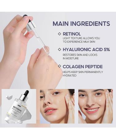 Retinol Facial Serum with Hyaluronic Acid & Vitamin E | Anti-Aging Skin Repair | Reduce Wrinkles & Fine Lines - Buy Online on SooperMarket.com