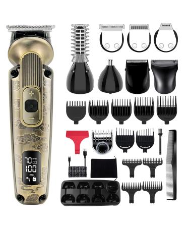 Hatteker Beard Trimmer Mustache Trimmer for Men 8 in 1 Adjustable Speed Waterproof Hair Clipper T-Blade Trimmer Electic Razor Shavers Cordless Mens Gift Grooming Kit with Face Nose Body (Bronze)