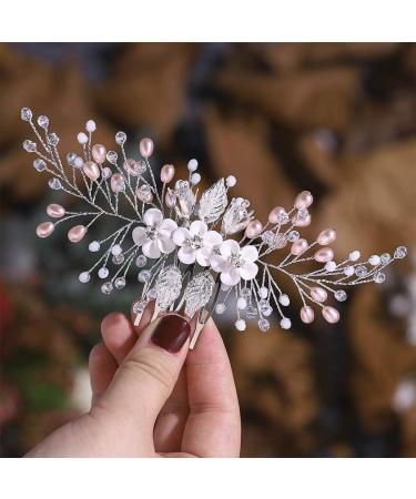 Vatocu Flower Bride Wedding Hair Comb Pearl Headpieces Silver Crystal Bridal Hair Accessories for Women and Girls