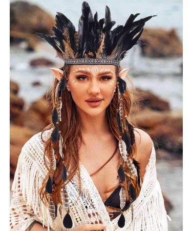 Zoestar Indian Feather Headband Tribal Feathers Crown Headpiece Carnival Headdress Festival Costume Hair Accessories for Women and Girls