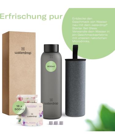 Waterdrop Starter Set Glass - 600ml Black Frosted Bottle + 18 Sugar-Free Microtrinks in 6 Fruity Varieties | Tasting Package for Refreshing Beverages - Buy Online on SooperMarket.com