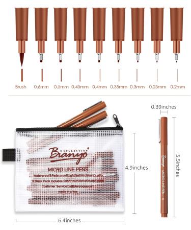 Bianyo Sepia Pigment Ink Micro-Pen Fineliners Set - 9 Assorted Sizes with Zipper Pouch | Water-Resistant Archival Ink Pens for Drawing, Sketching, Bullet Journaling | Sepia 9pcs - Buy Online on SooperMarket.com