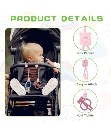 Vicloon Silicone Toy Clip 2Pcs - Food Grade Pacifier & Sippy Cup Straps | Adjustable Stroller & Baby Toy Anti-Drop Chain - Bear-Pink/Apricot - Buy Online on SooperMarket.com