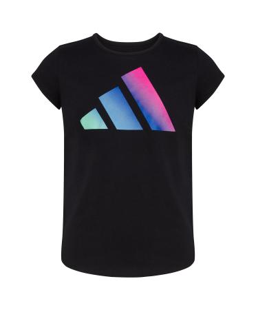 adidas Girls' Big Short Sleeve Essential Tee 23 Medium Black With Multicolor