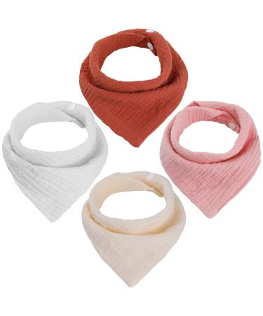 WD&CD 4 Pieces Triangle Baby Dribble Bibs with 2 Adjustable Button Soft & Absorbent for Boys Girls