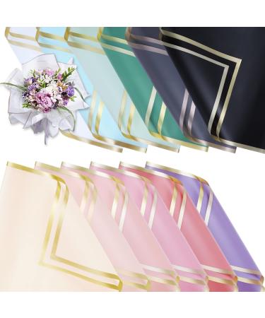 Whaline 120Pcs Floral Wrapping Paper Folded Flat 12 Colors Gold Edge Waterproof Flowers Bouquet Packaging Paper Colorful Wrapping Supplies for Wedding Birthday Mother's Day Flower Shop DIY Craft