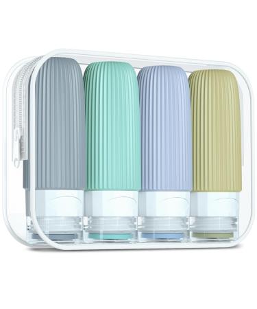 Gemice silicone travel bottles set 60ml 4 pieces of travel bottles to fill hand luggage liquids leak-proof cosmetic bottles for filling travel container bpa-free FDA approved (mint green)