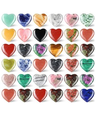 LAPOOH 36Pcs Healing Gemstone Crystal Bulk 0.8 Inch 20mm Assorted Mini Love Carved Stone Multicolor