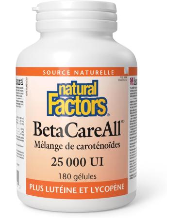 Natural Factors BetaCareAll Complex 25000IU 180 Softgels with Beta Carotene Alpha Carotene Lycopene Lutein Zeaxanthin Helps support vision health healthy skin bones teeth and immune function - Buy Online on SooperMarket.com