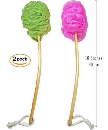 Shower Loofah Body & Back Scrubber - Exfoliating Bath Brush with Long Wooden Handle - 2-Pack for Men & Women - Buy Online on SooperMarket.com