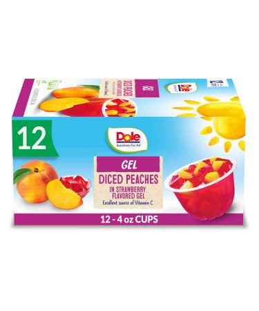 Dole Fruit Bowls Peaches in Strawberry Gel Gluten Free Healthy Snack 4.3 Oz 12 Total Cups