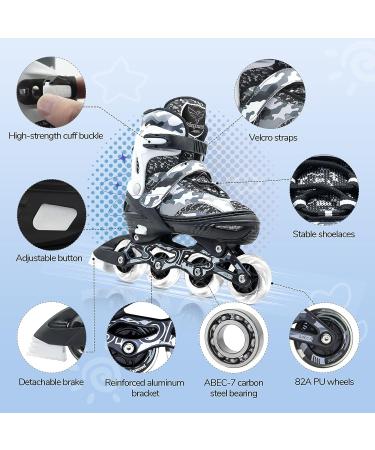 Adjustable Roller Blades Inline Skates for Kids & Adults | Light Up Outdoor Indoor Skates | Black Camo | Size Large (4-7 US) - Buy Online on SooperMarket.com