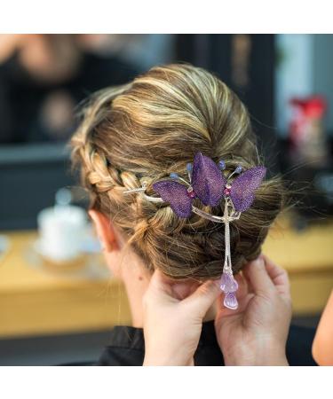 Lesunbak Butterflies Tassel Grab Clip - Elegant Hairpin & Clip For Women Rhinestone Tassel Hair Chain Chic Hair Accessories Nonslip Grip Embellished With Rhinestones For Daily Use Purple - Buy Online on SooperMarket.com