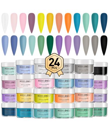 Modelones Acrylic Powder, 24 Colors Acrylic Nail Powder Summer Series Pink Blue Green Acrylic Powder Set Color Acrylic Powder for Nails for 3D Carving Nail Extension French Nail Gift for Women VACATION