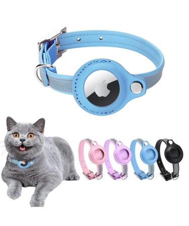 Airtag cat neck band leather Airtag collar cat reflectively adjustable GPS cat neck band Airtag case for tracking cat anti-losing air day cat for large/medium-sized/small cat (XS blue XS (19-26cm) blue)
