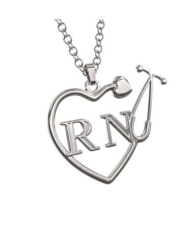 RN Registered Nurse Stethoscope Heart Necklace Nurse Gift RN Gift for Women Shiny Silver Nurse Necklace