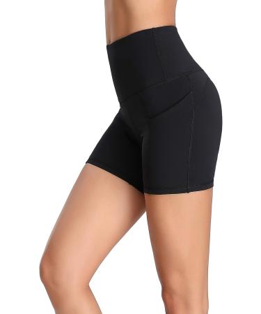 Oalka Women's High Waist Yoga Shorts with Side Pockets - Black - Size Medium - Buy Online on SooperMarket.com
