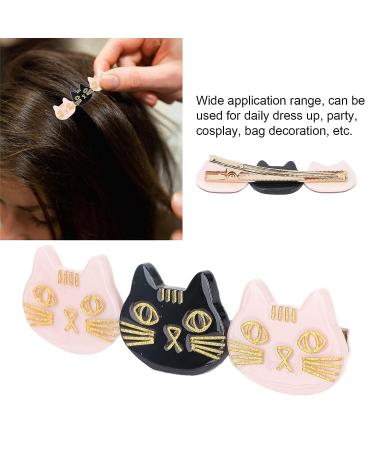 Cat Hair Clips - Resin Barrettes for Girls & Women | Cute, Sweet Hair Accessories for Daily, Party & Cosplay | Black/Pink - Buy Online on SooperMarket.com