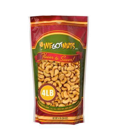 Dry Roasted Unsalted Cashews  Premium Quality Kosher Dry Roasted Cashews By We Got Nuts  No Oil Natural & Healthy Rich Flavor Snack  Gourmet Savory Flavor  Air-Tight Resealable Bag Package  4 lbs 4 Pound (Pack of 1)