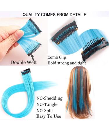 12 Pcs Colored Hair Extensions Colorful Clip in Hair Extensions 22 inch Synthetic Straight Hair Extensions for Kids Girls Women Blue series - Buy Online on SooperMarket.com