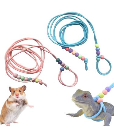 SHMLY 2 pieces adjustable lizard hamster leash guinea pig leash adjustable walking harness rabbits rabbits for lizards hamster chameleon small pets (blue pink)