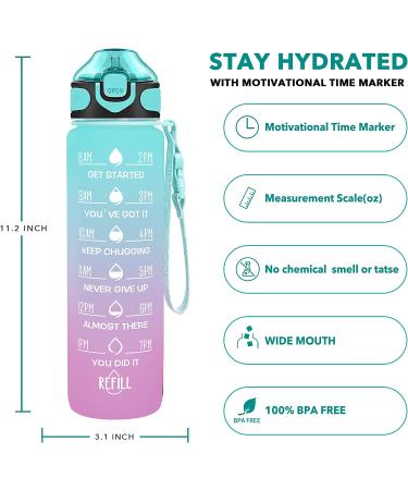 Enerbone 32 oz Motivational Water Bottle with Times & Straw - Leakproof, BPA-Free - Green-Purple - Buy Online on SooperMarket.com