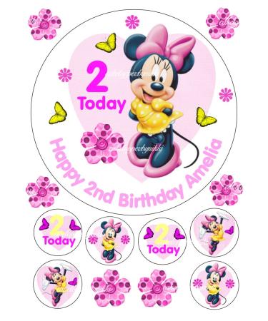 Edible Disney Minnie Mouse 7.5" Icing Personalised Cake Topper & 6 Cupcake Toppers Uncut