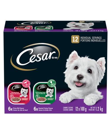 CESAR Filets In Sauce: 6 Roasted Turkey Flavour And 6 Prime Rib Flavour 12x100g Trays Prime Rib - Roast Turkey 100 g (Pack of 12)