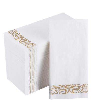 200 Pack Disposable Guest Towels Soft and Absorbent Linen-Feel Paper Hand Towels Durable Decorative Bathroom Hand Napkins for Kitchen,Parties,Weddings,Dinners or Events,White and Gold Gold Disposable Guest Towels