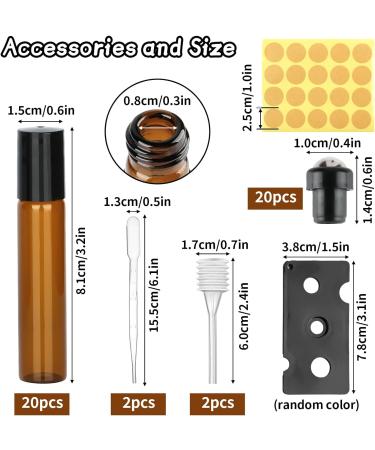 20 Pack 10ml Brown Roll-On Glass Bottles for Essential Oils - Refillable Fragrance & Cosmetic Containers - Buy Online on SooperMarket.com