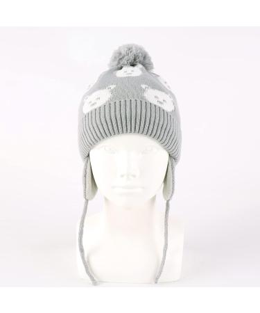 LANGZHEN Toddler Kids Winter Hat Earflap Knit Cap | Fleece Lined Beanie for Baby Boys Girls 2-4 Years - Light Grey-Bear - Buy Online on SooperMarket.com