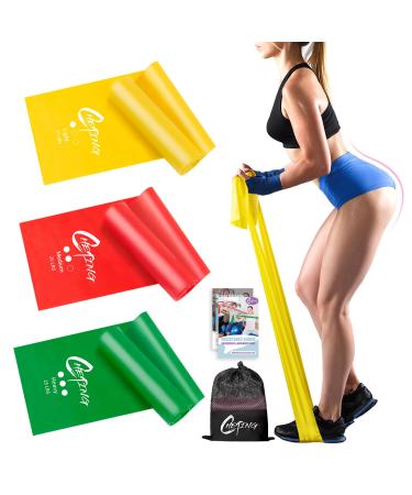 Ching fitness straps 3-Set 1.8m gymnastics band with 3 resistance levels fitness band with a carrying bag and exercise instructions ideal for yoga pilates strength training and physiotherapy yellow red green