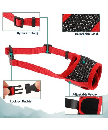 Shop Wllhyf Soft Nylon Dog Muzzle | Breathable & Comfortable Biting Chew Prevention | Adjustable Muzzle for Small Dogs (Red M) - Buy Online on SooperMarket.com