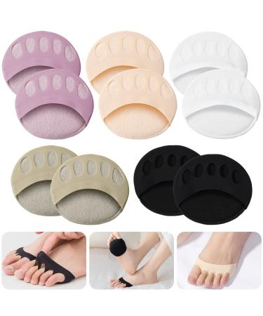 5 Pairs Forefoot Cushion Pads Honeycomb Forefoot Pads Soft Ball of Foot Cushion Pads Fabric Metatarsal Pads Invisible Forefoot Pad Feet Sweat Pads Foot Care Pads Relief Foot Fatigue Pain 5 Colors Black White Beige Purple Green