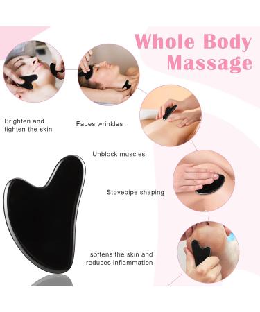 3-Piece Gua Sha Facial Tool Set | Natural Resin Stone Scraping Massage for Face & Body | Pink Dark Green Black - Buy Online on SooperMarket.com