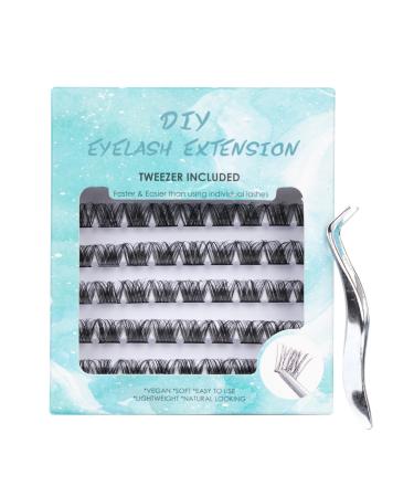 SISILILY Individual Lashes 6 Rows Cluster Lashes C Curl DIY Single Size Eyelash Extension Kit at Home Reusable 3D False Eyelashes Natural with a Flat Tweezer 12mm Length (DM05-12mm) 6 rows-DM05-12mm