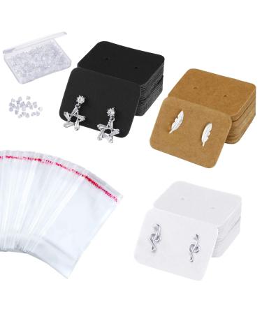 300 Pieces Earring Cards Earring Display Cards with 300 Pieces Clear Cellophane Bags 300 Pieces Earring Back and Plastic Earring Storage Containers for Jewelry Making