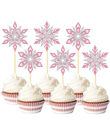 Pack of 24 Glitter Snowflakes Cupcake Toppers (Mix Pink)